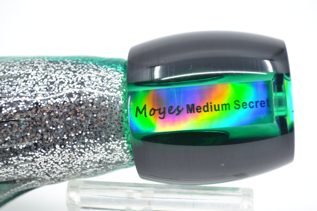 Moyes Lures Green MOP Black Back Medium Secret 10" 5oz Skirted Aurora-Green-Silver