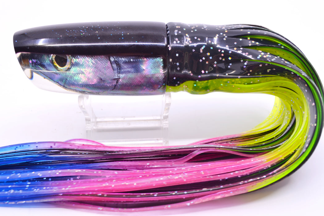 Ali'i Kai Lures Abalone Shell Black Back Fish Head Medium Plunger 12" 10oz Skirted Magic Johnson GZE