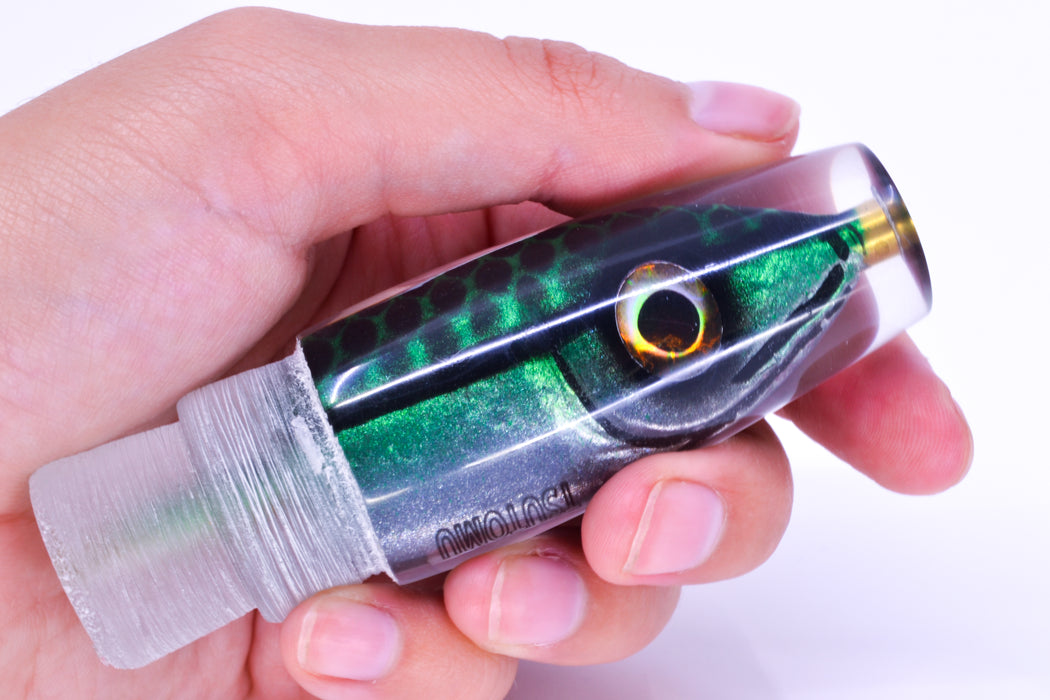 Tsutomu Lures Green with Black Dots Fish Head Ali'i Invert 7" 4.3oz