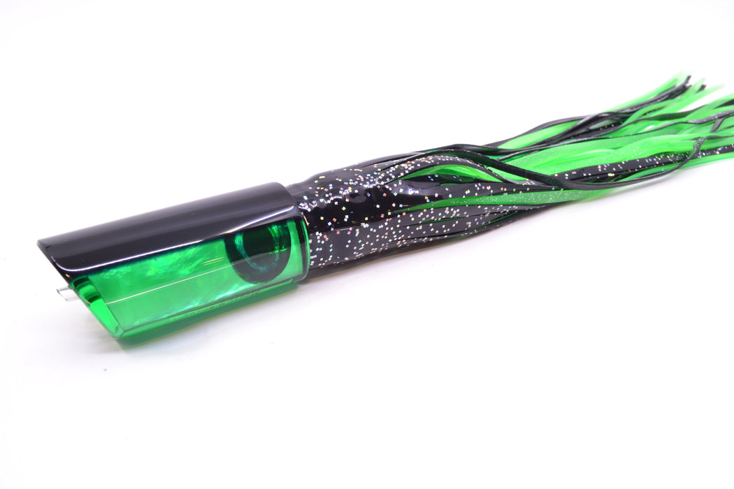 Moyes Lures Green MOP Black Back Medium Pipe Bomb 12" 7.5oz Skirted Black/Green