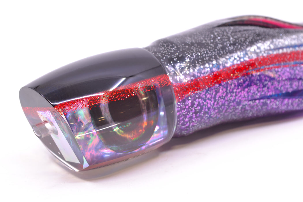 Moyes Lures Rainbow MOP Black-Red Back Bushmaster 12" 10oz Skirted Black-Red-Purple