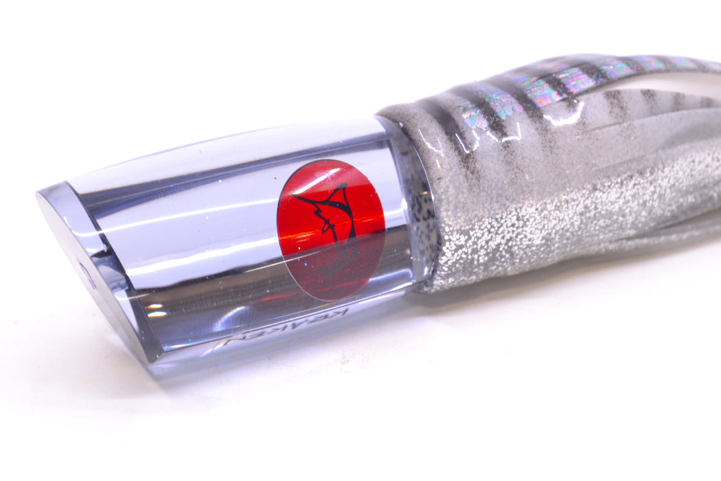 Bonze Lures Clear Mirrored Red Eyes Kraken 10" 8oz Skirted White Aurora-Silver/White
