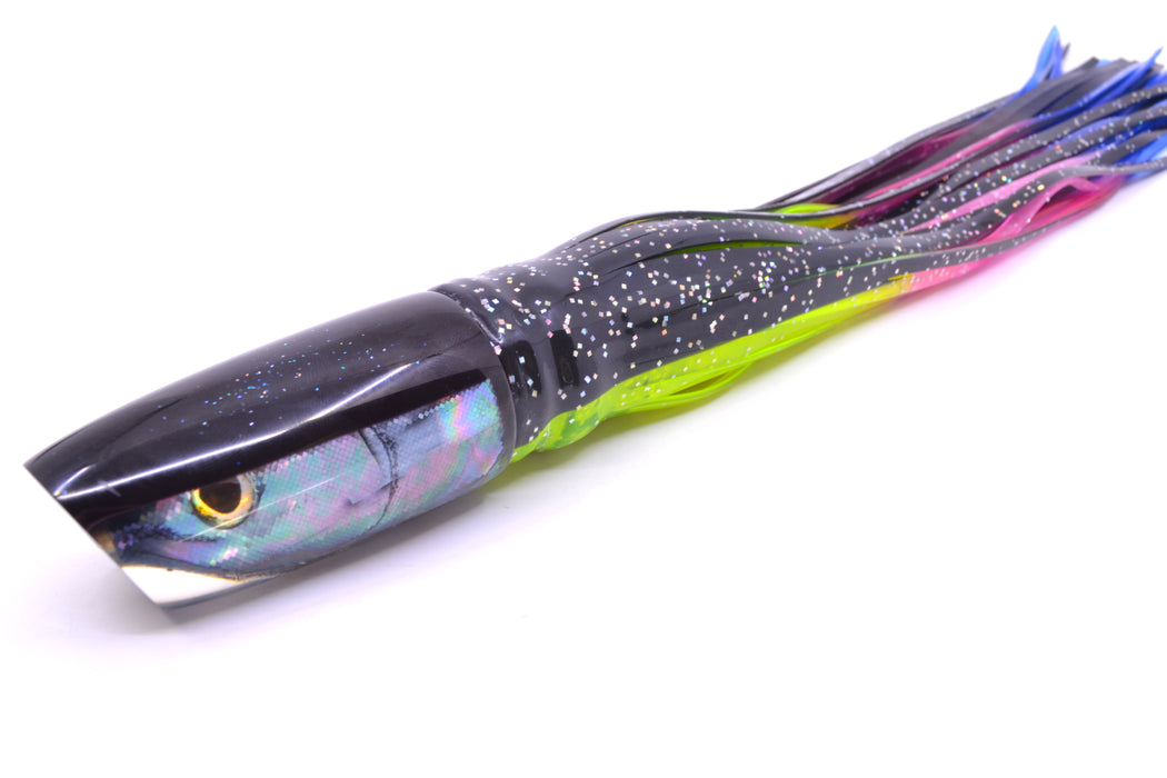 Ali'i Kai Lures Abalone Shell Black Back Fish Head Medium Plunger 12" 10oz Skirted Magic Johnson GZE