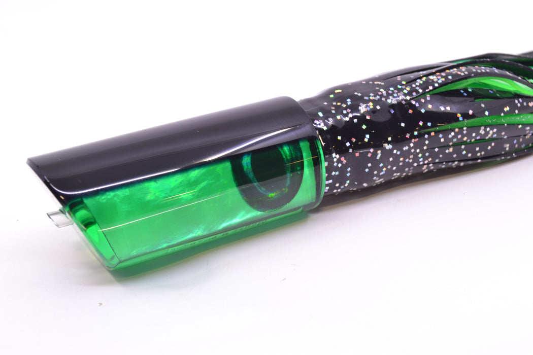 Moyes Lures Green MOP Black Back Medium Pipe Bomb 12" 7.5oz Skirted Black/Green