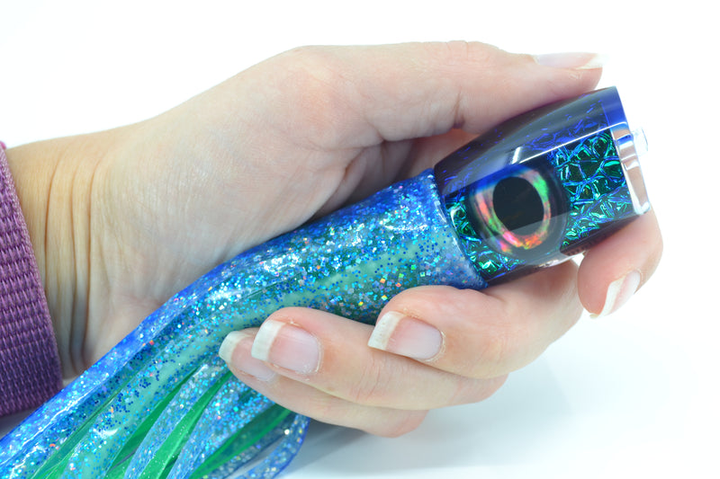 Moyes Lures Blue-Green Oil Slick Blue Back Small J-Boy 9" 5oz Skirted Blue Dots-Green GZE