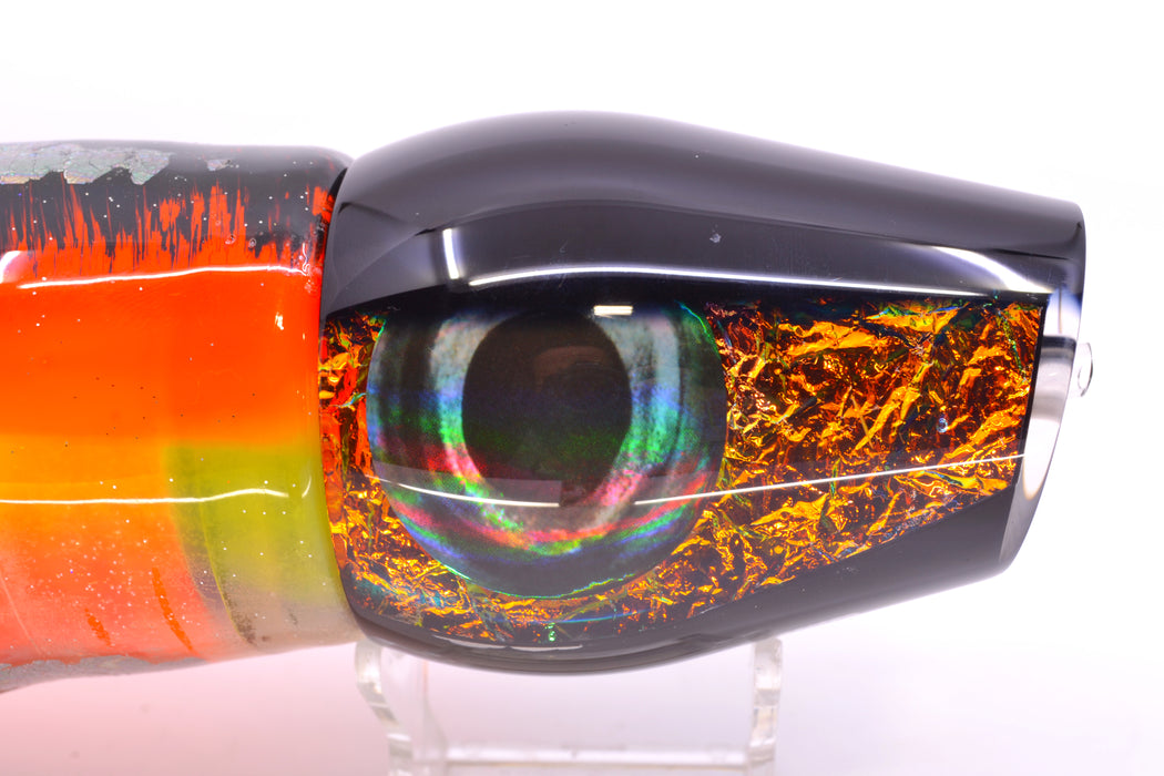 Moyes Lures Orange Dichro Black Back Taxi Eyes XL Sumo 16" 20.5oz Skirted Kajiki