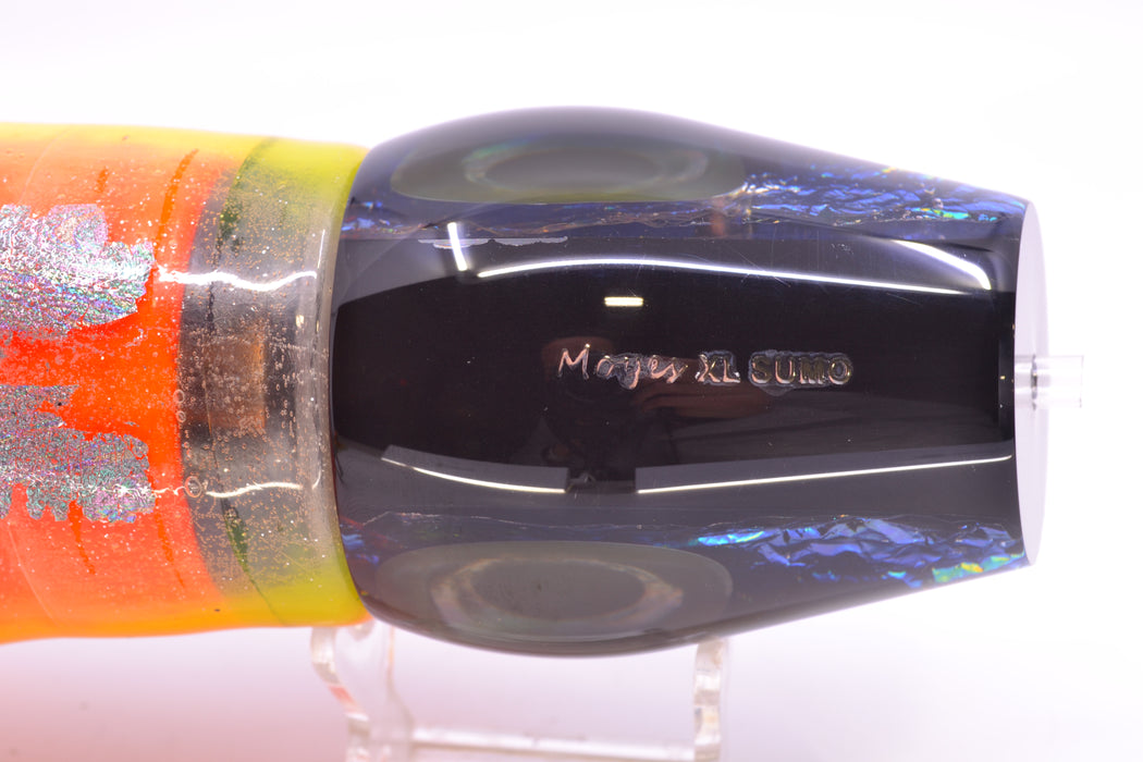 Moyes Lures Orange Dichro Black Back Taxi Eyes XL Sumo 16" 20.5oz Skirted Kajiki