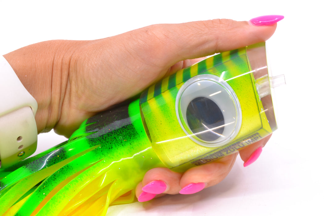 Big T Lures Yellow Pearl Green Striped Back Medium Zulu Impi 14" 11.5oz Skirted GZE