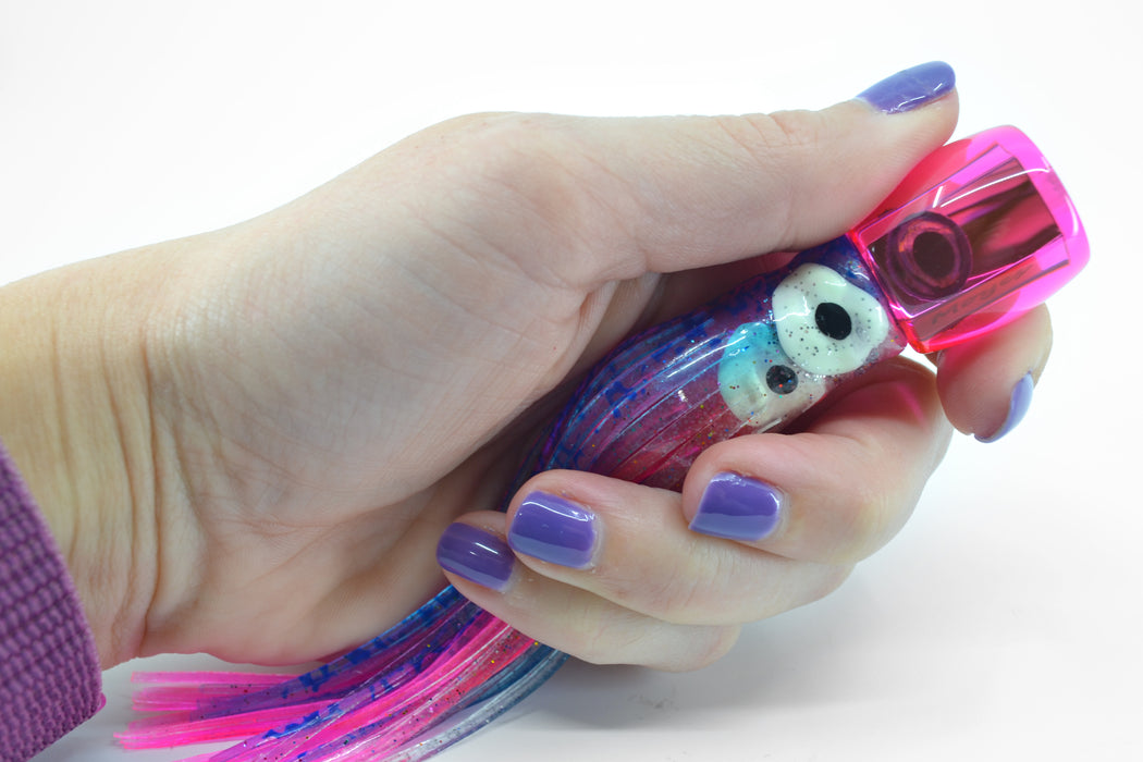 Moyes Lures Pink Mirrored Tang 5" 3oz Skirted Blue-Clear-Hot Pink