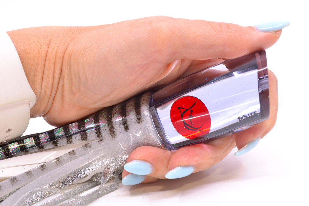 Bonze Lures Clear Mirrored Red Eyes Kraken 10" 8oz Skirted White Aurora-Silver/White
