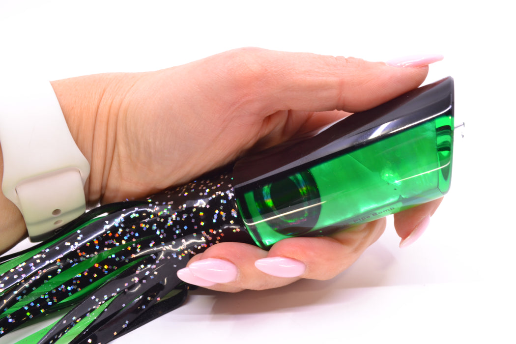 Moyes Lures Green MOP Black Back Medium Pipe Bomb 12" 7.5oz Skirted Black/Green