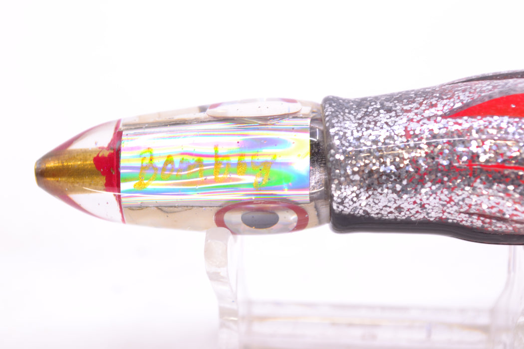 Bomboy Lures White Abalone Mini Bomb 5" 2oz Skirted Black-Silver