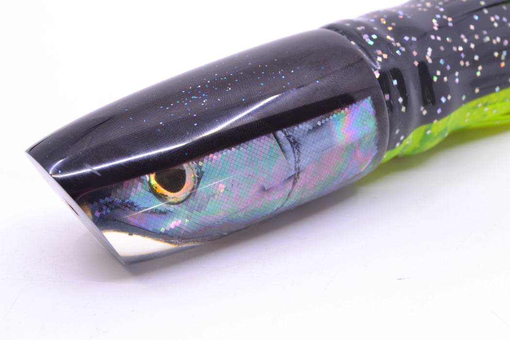 Ali'i Kai Lures Abalone Shell Black Back Fish Head Medium Plunger 12" 10oz Skirted Magic Johnson GZE