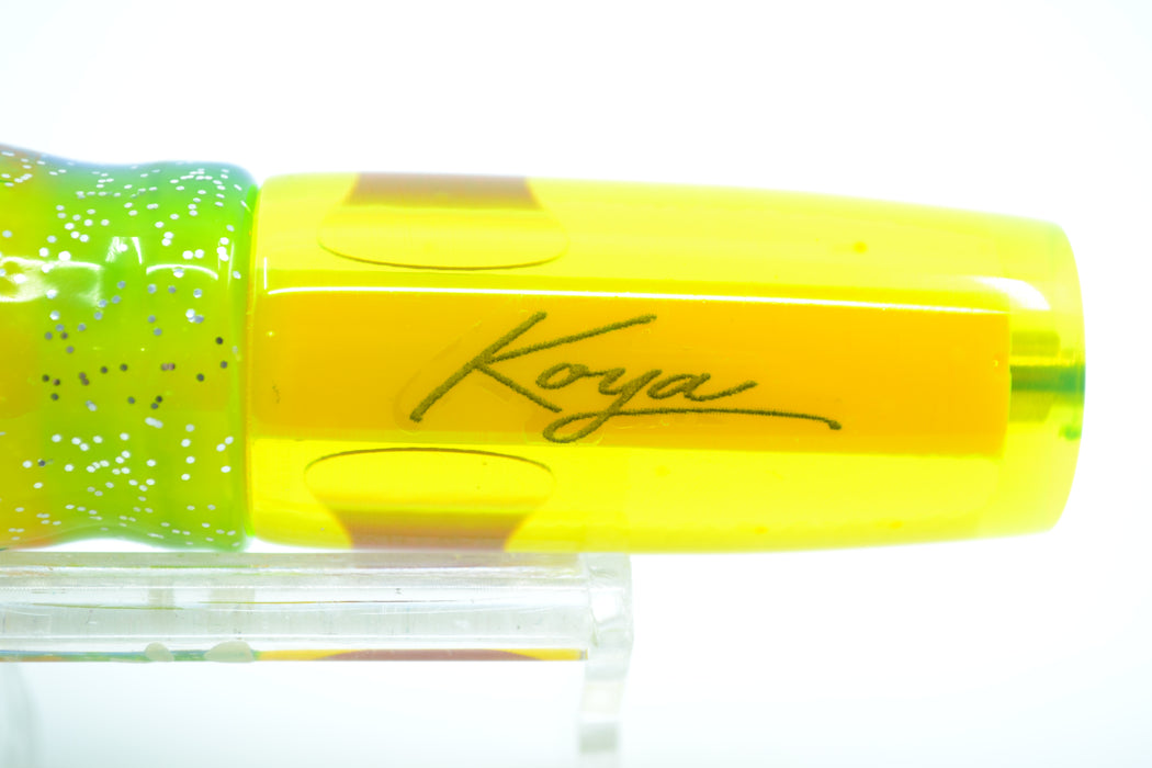 Koya Lures Neon Yellow Rainbow Scale Red Eyes Hard Head 7" 3oz Skirted Blue-Yellow