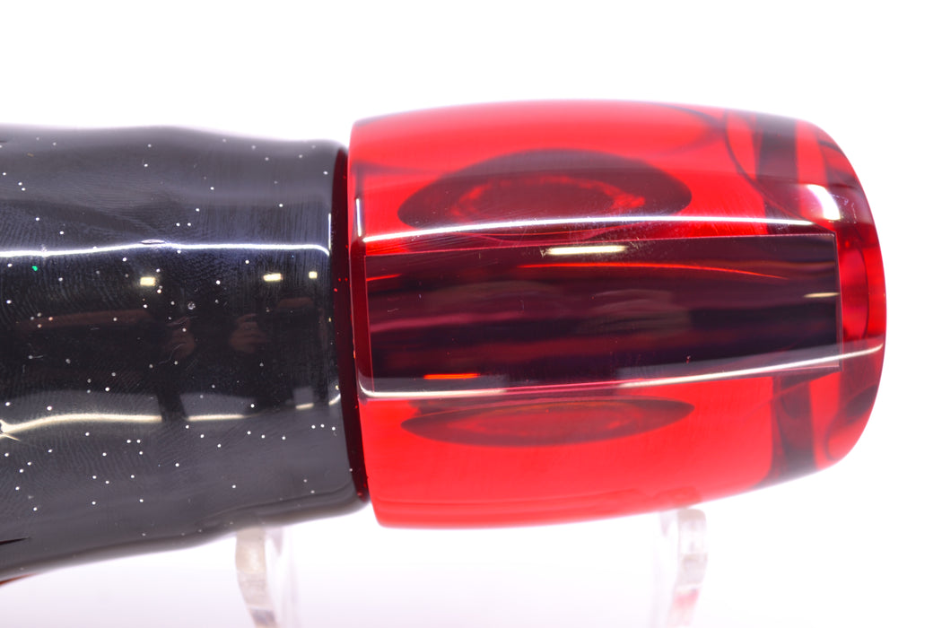 Moyes Lures Red Mirrored Taxi Eyes Bushmaster 12" 10oz Skirted Black-Orange-Red