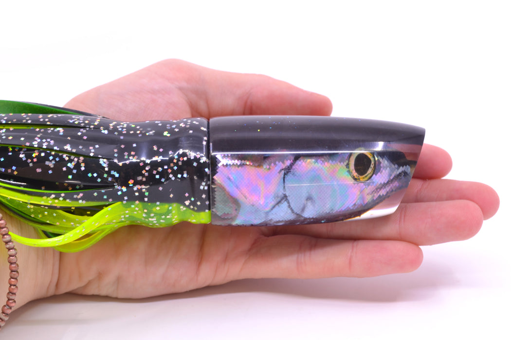 Ali'i Kai Lures Abalone Shell Black Back Fish Head Medium Plunger 12" 10oz Skirted Magic Johnson GZE