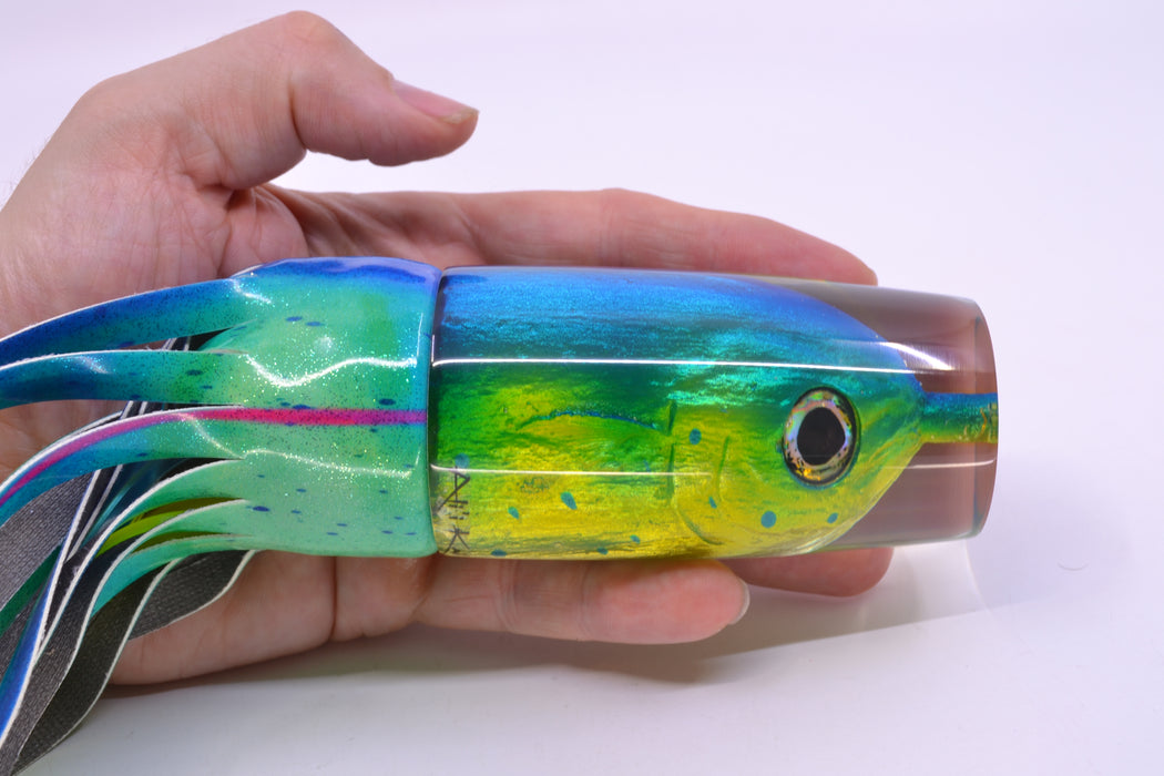 Ali'i Kai Lures Mahi Fish Head Large Hard Head 14" 11.2oz Fire Tailz Vinyl Mad Mahi