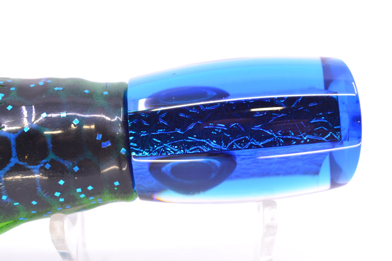 Moyes Lures Blue-Green Oil Slick Blue Back Small Boogeyman 9" 3.5oz Skirted Black Aurora