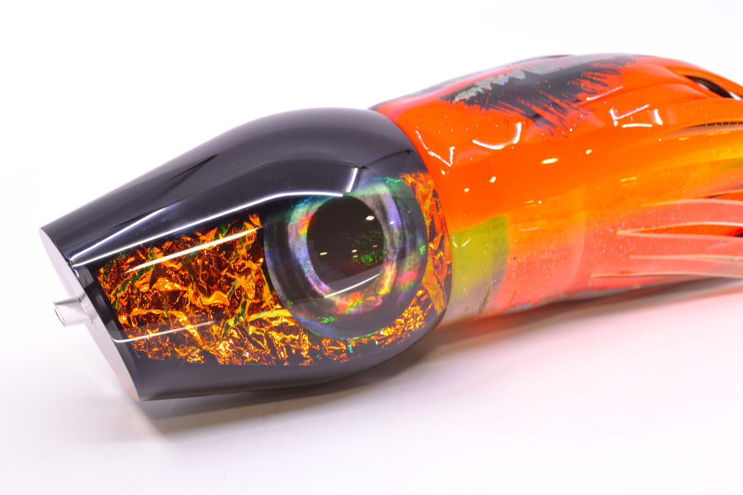 Moyes Lures Orange Dichro Black Back Taxi Eyes XL Sumo 16" 20.5oz Skirted Kajiki
