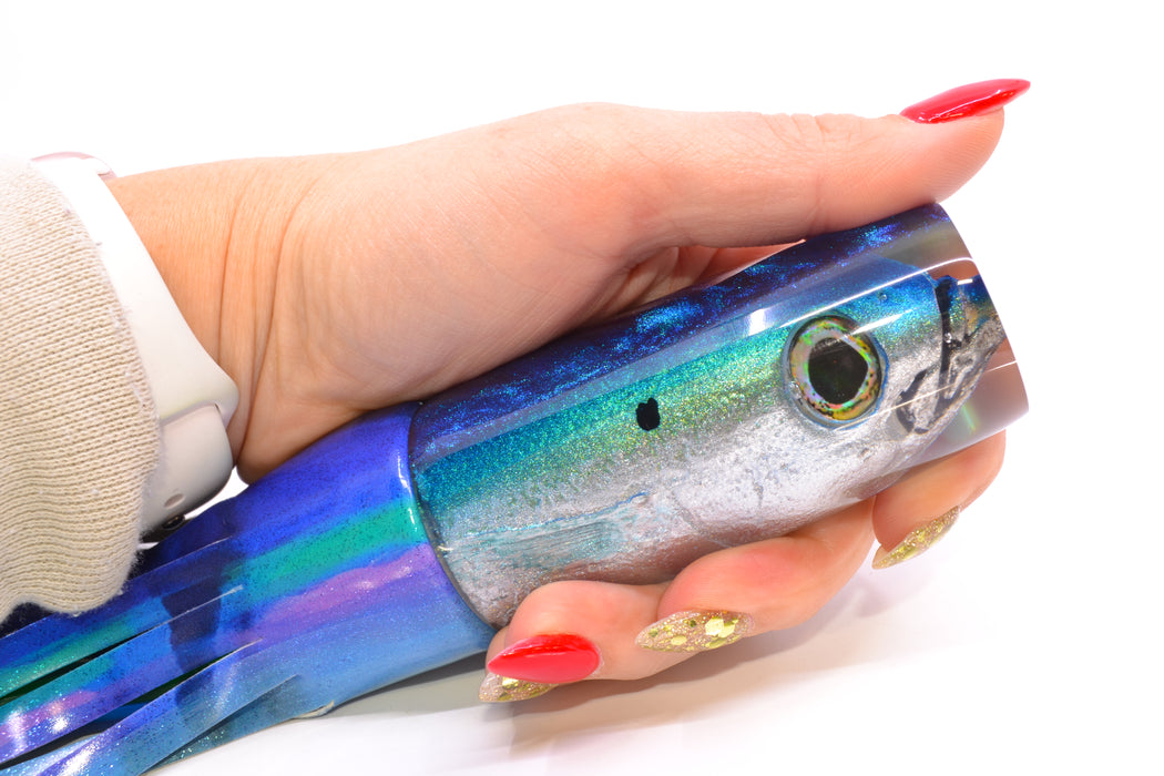 Ali'i Kai Lures Opelu Blue-Teal Back Medium Hard Head 12" 7oz Fire Tailz Vinyl Blueberry GZE