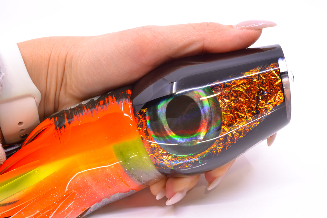 Moyes Lures Orange Dichro Black Back Taxi Eyes XL Sumo 16" 20.5oz Skirted Kajiki