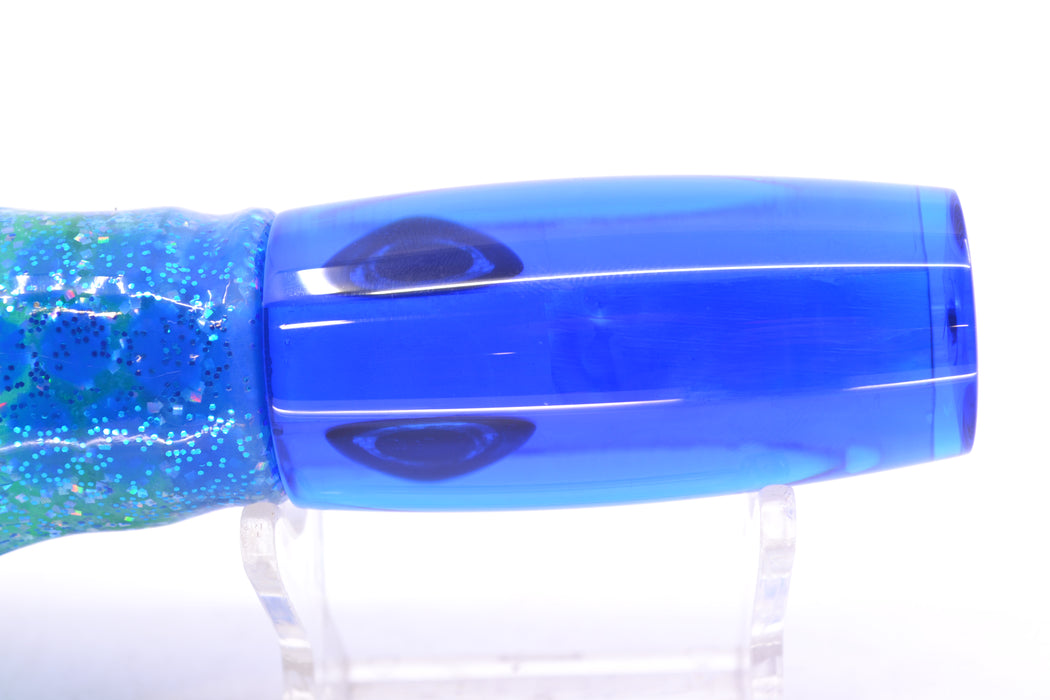 Moyes Lures Ice Blue MOP Blue Back Taxi Eyes Small Shotgun 9" 4oz Skirted Blue Dots GZE