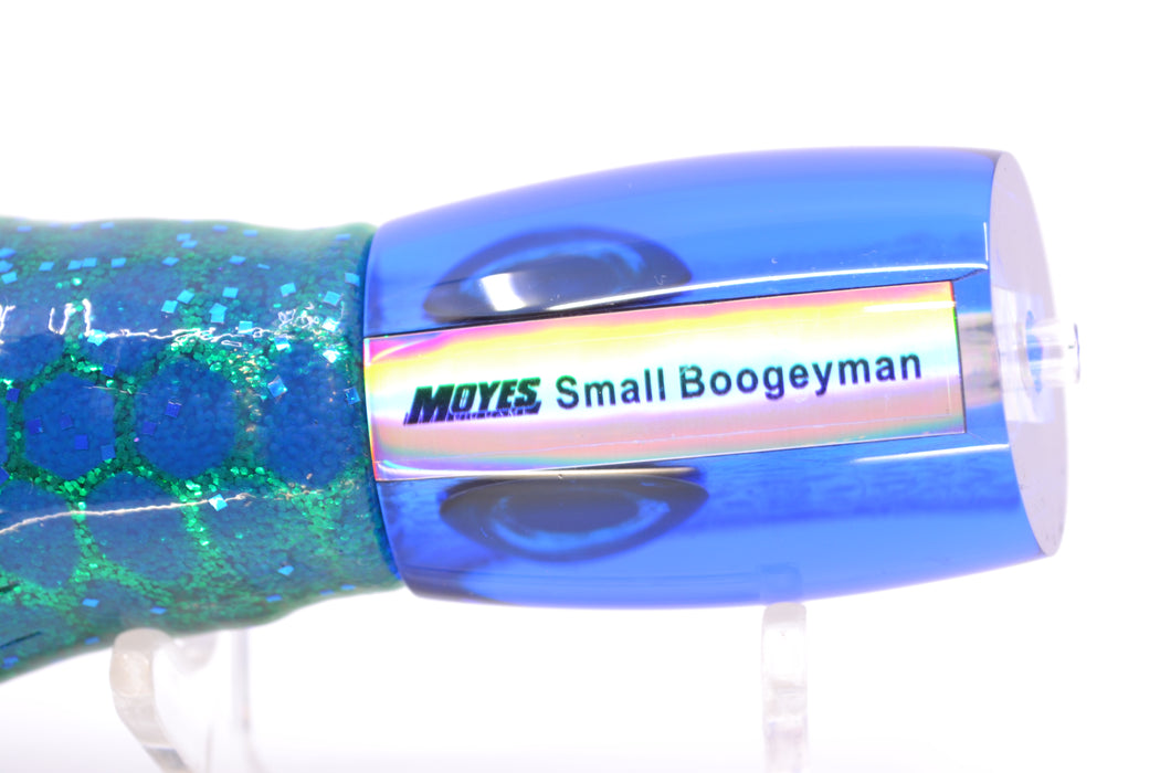 Moyes Lures Blue-Green Oil Slick Blue Back Small Boogeyman 9" 3.5oz Skirted Black Aurora