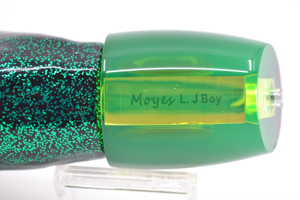 Moyes Lures Chartreuse Mirrored Black Back Large J-Boy 14" 9oz Skirted Black-Green