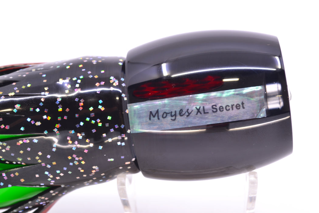 Moyes Lures Black Pearl Black Back Red Eyes XL Secret 14" 9oz Skirted Black/Green