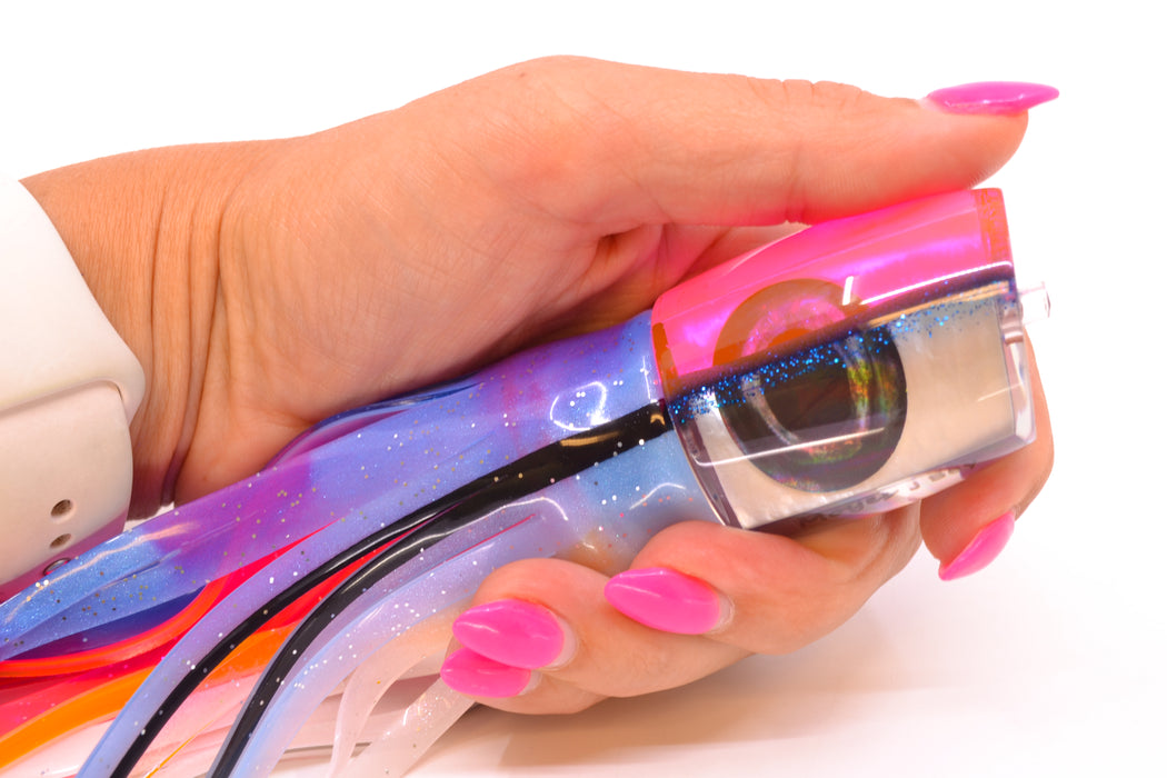 Moyes Lures White MOP Pink-Blue Back Taxi Eyes Medium J-Boy 12" 7oz Skirted Gay Bob
