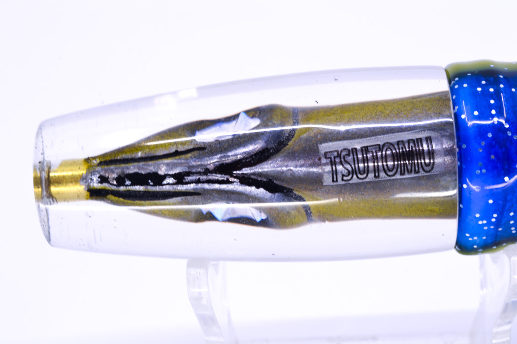 Tsutomu Lures Black-Yellow-Silver Fish Head Ali'i Invert 7" 5.7oz Skirted Black-Yellow-Blue