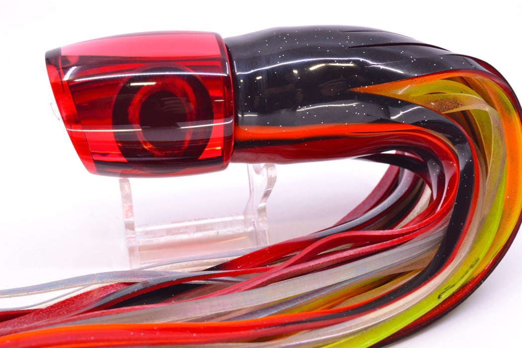 Moyes Lures Red Mirrored Taxi Eyes Bushmaster 12" 10oz Skirted Black-Orange-Red