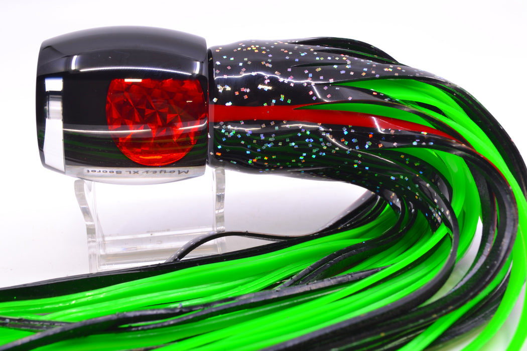 Moyes Lures Black Pearl Black Back Red Eyes XL Secret 14" 9oz Skirted Black/Green
