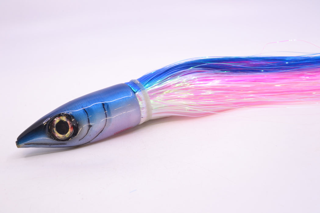 Tsutomu Lures Blue-White Non-Jetted Kona Dragon 9"+ 8oz Strobez Blue-White/Pink