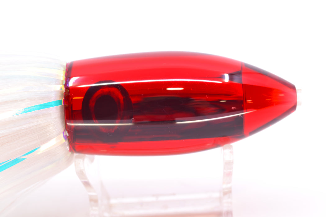 Moyes Lures Red Mirrored Medium Ono Bullet 9" 5.5oz Skirted White Hair