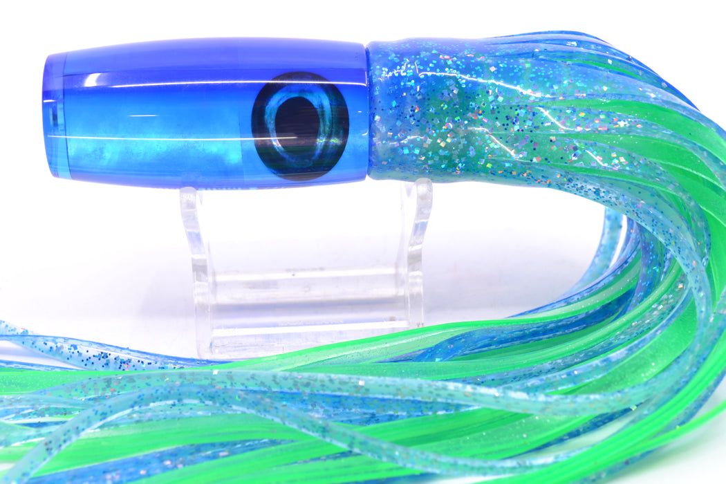 Moyes Lures Ice Blue MOP Blue Back Taxi Eyes Small Shotgun 9" 4oz Skirted Blue Dots GZE