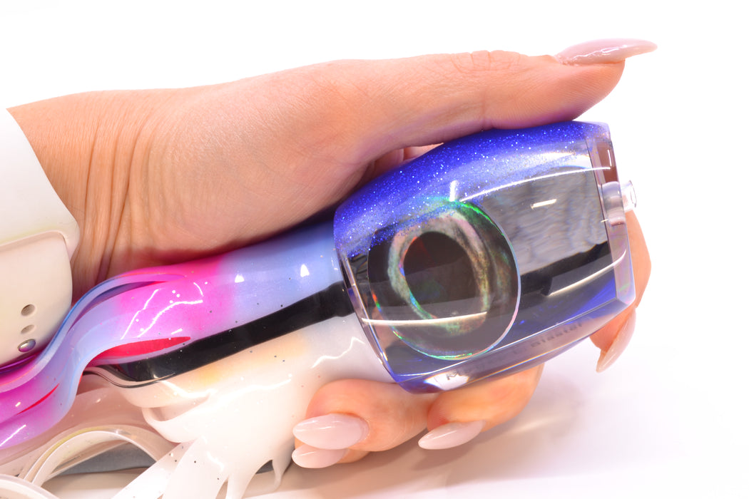 Moyes Lures Clear Mirrored Blue Glitter Back Large Blaster 14" 10.7oz Skirted Gay Bob GZE