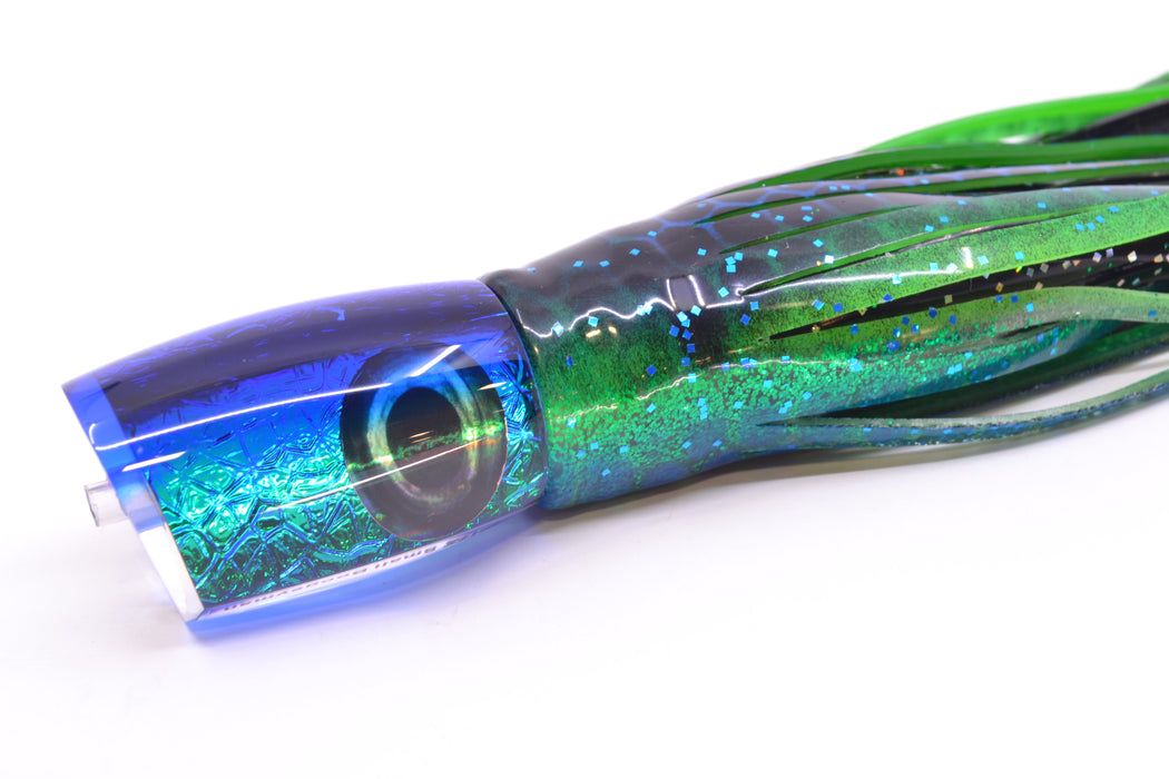 Moyes Lures Blue-Green Oil Slick Blue Back Small Boogeyman 9" 3.5oz Skirted Black Aurora