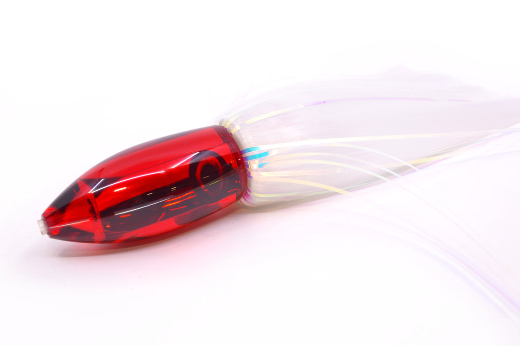 Moyes Lures Red Mirrored Medium Ono Bullet 9" 5.5oz Skirted White Hair