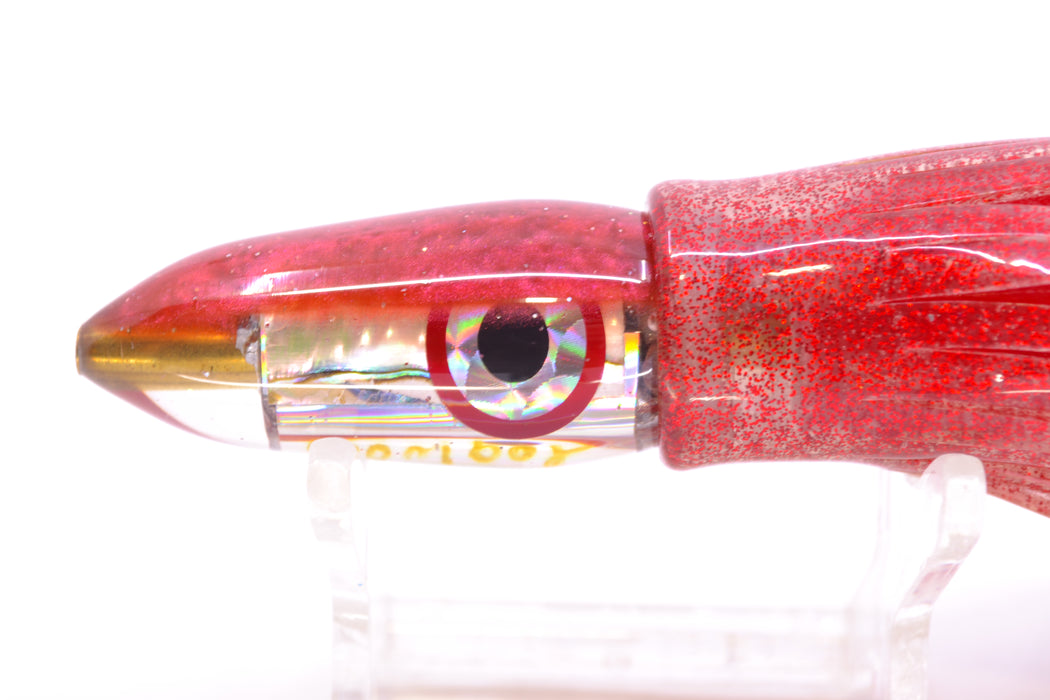 Bomboy Lures White Abalone Red Back Mini Bomb 5" 2oz Skirted Red Glitter/Red
