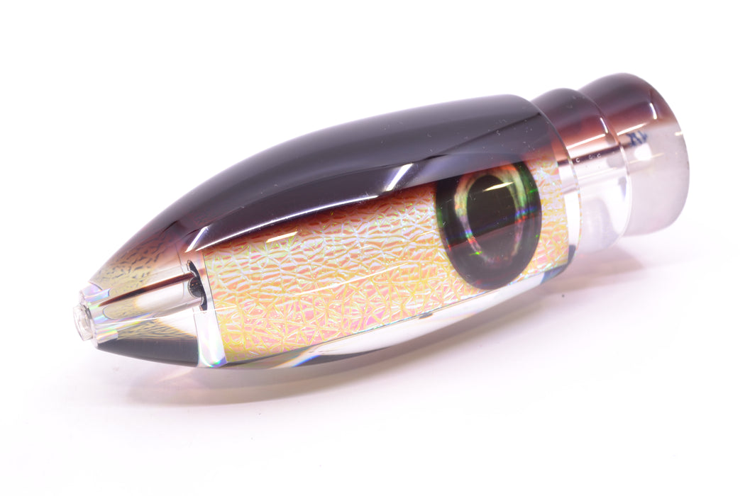 Moyes Lures White Oil Slick Root Beer Back Taxi Eyes Large Ono Bullet 14" 10.2oz
