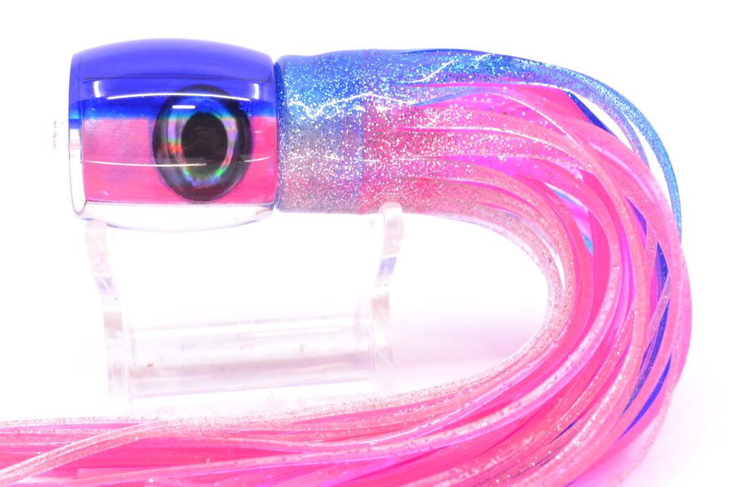 Moyes Lures Pink MOP Blue Back Taxi Eyes Large Tang 9" 3oz Skirted Blue-Silver