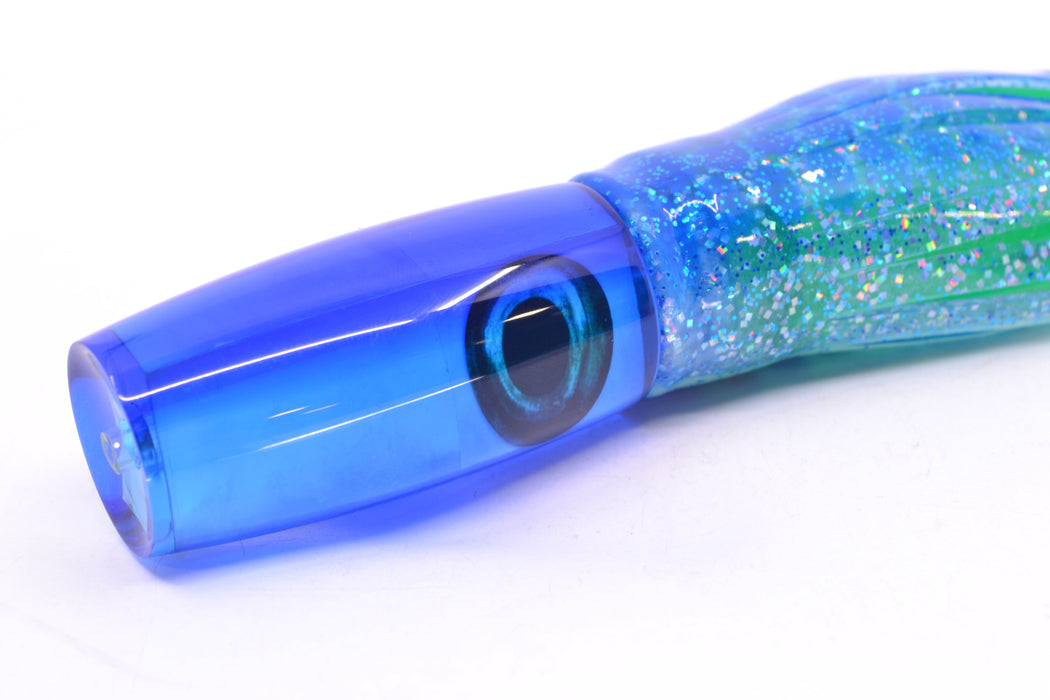 Moyes Lures Ice Blue MOP Blue Back Taxi Eyes Small Shotgun 9" 4oz Skirted Blue Dots GZE