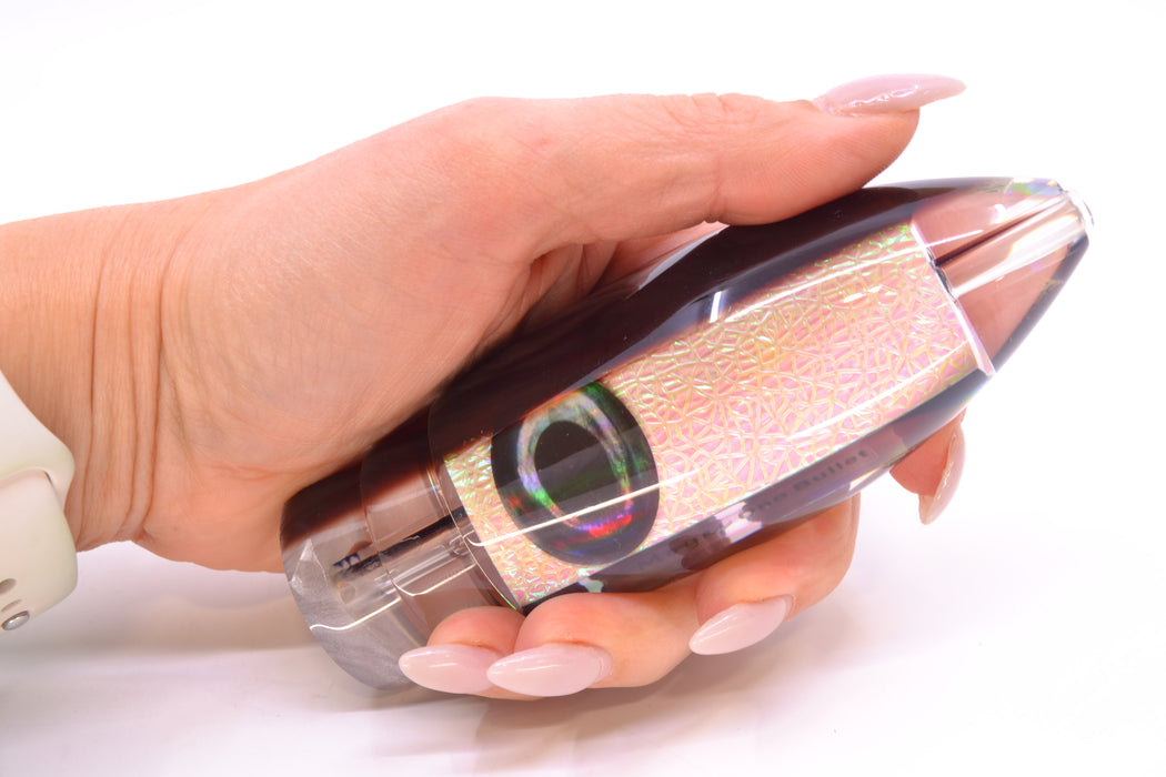 Moyes Lures White Oil Slick Root Beer Back Taxi Eyes Large Ono Bullet 14" 10.2oz