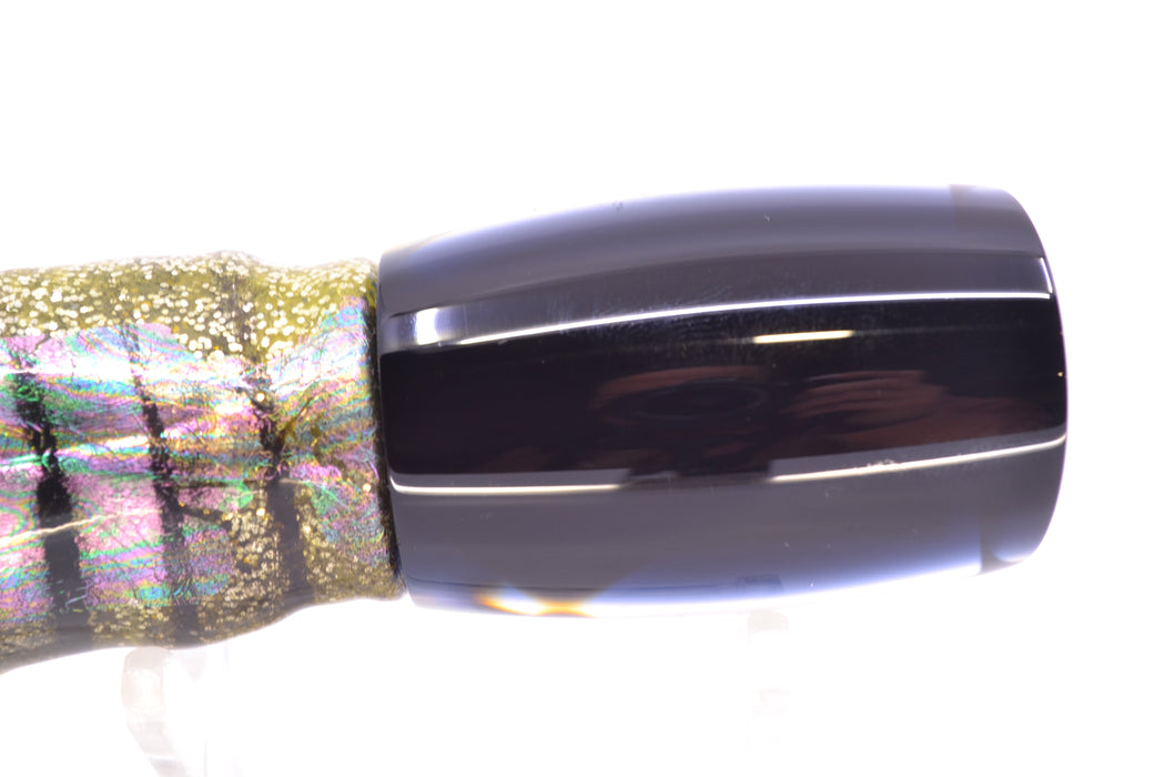 Moyes Lures Golden MOP Black Back Small Boogeyman 9" 3.5oz Skirted Yellow Aurora