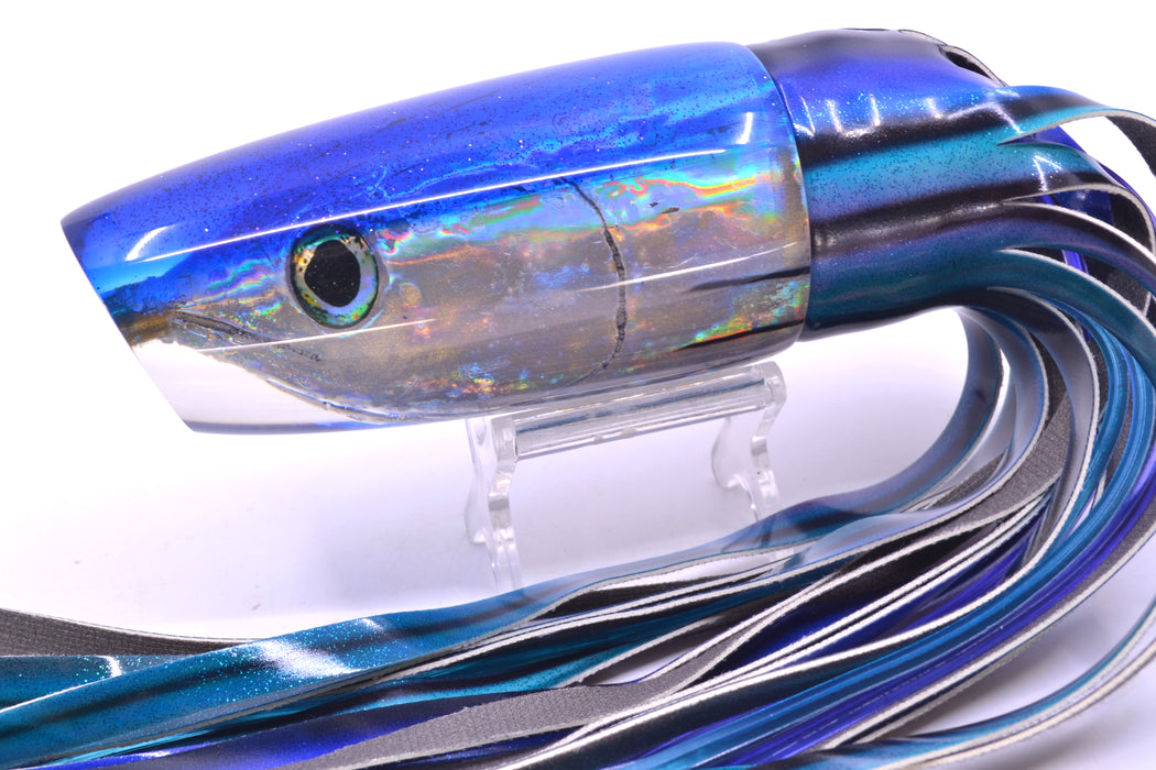 Ali'i Kai Lures Silver Skipjack Fish Head Blue Back Large Plunger 14" 10.5oz FT Vinyl