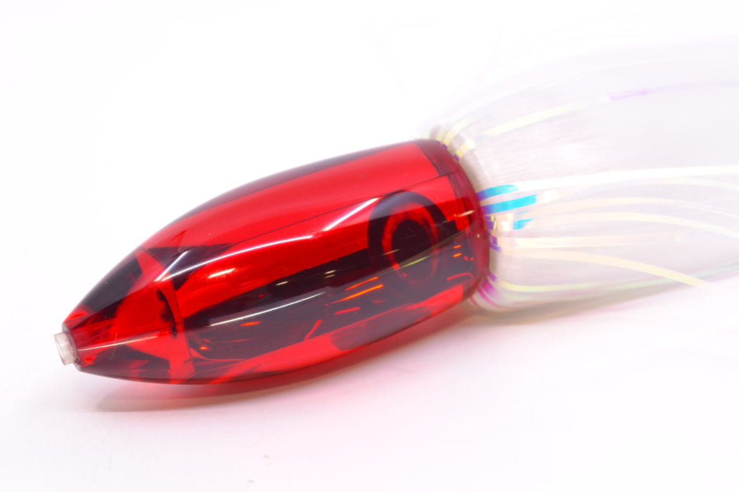 Moyes Lures Red Mirrored Medium Ono Bullet 9" 5.5oz Skirted White Hair