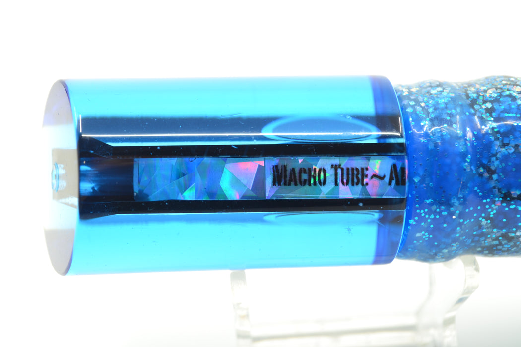 Aloha Lures Blue Mirrored Blue MOP Macho Tube 12" 7.5oz Skirted Blue Dots