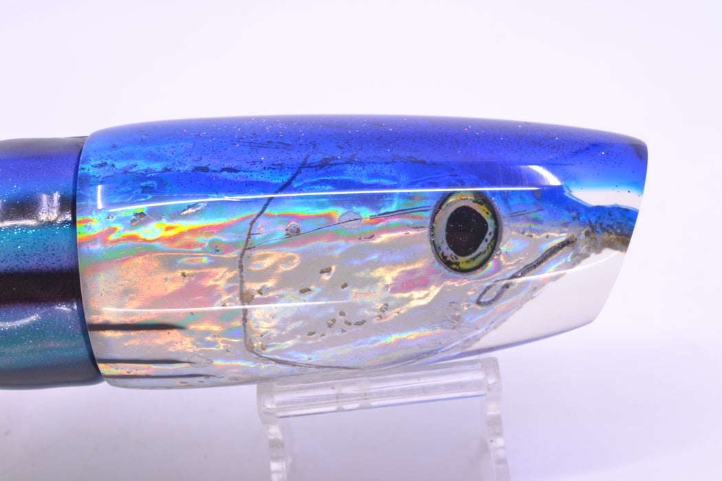 Ali'i Kai Lures Silver Skipjack Fish Head Blue Back Large Plunger 14" 10.5oz FT Vinyl