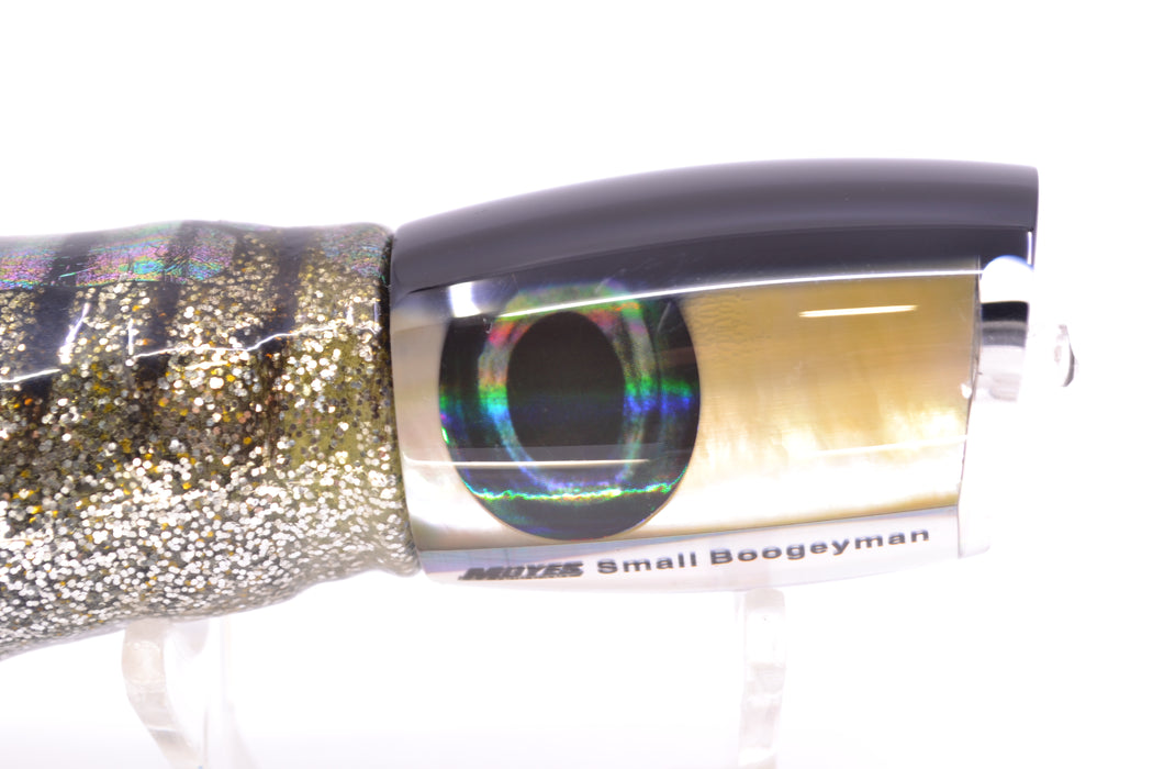 Moyes Lures Golden MOP Black Back Small Boogeyman 9" 3.5oz Skirted Yellow Aurora
